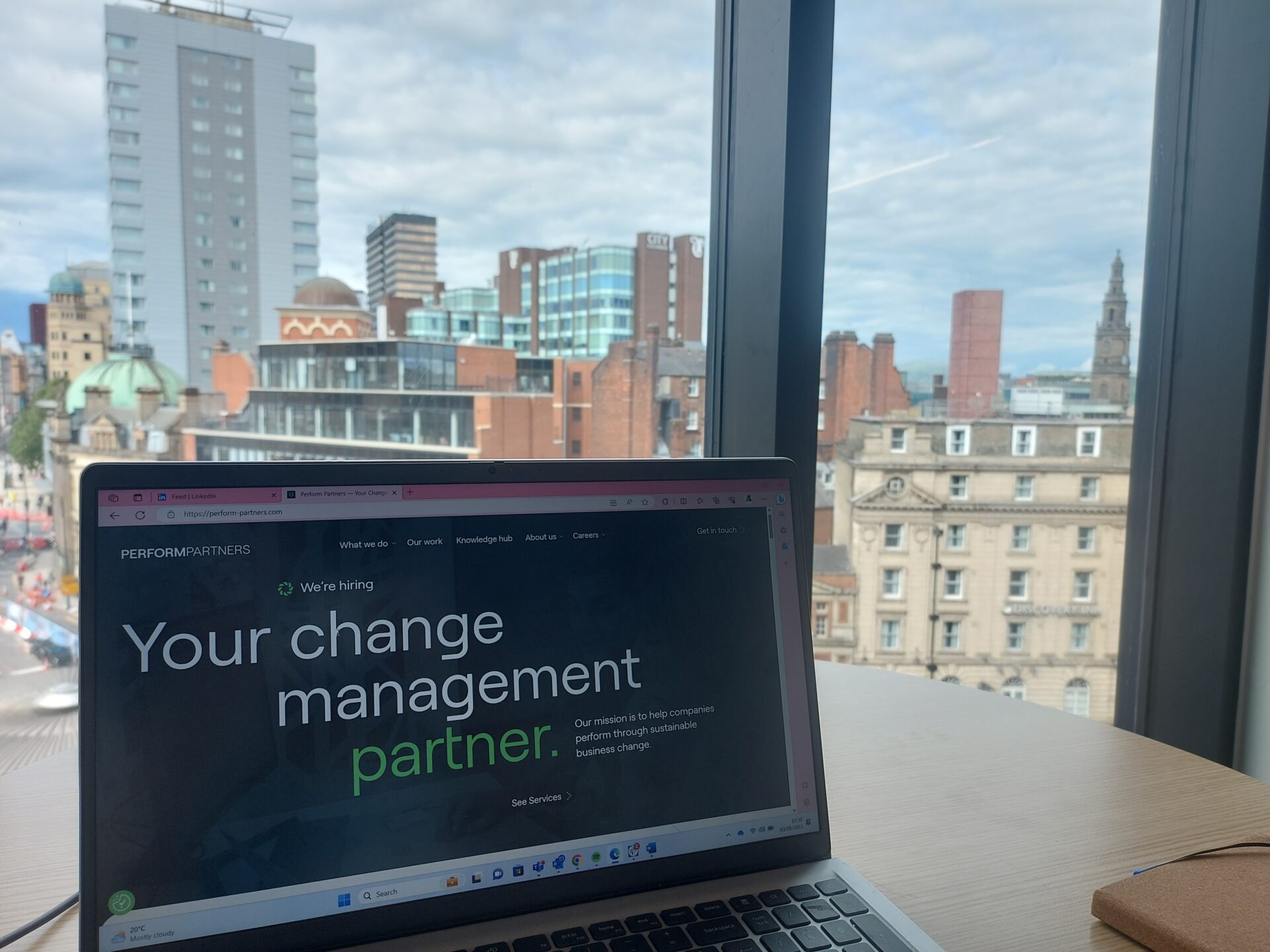 Looking over Leeds City Centre from Perform Partner's headquarters in Platform