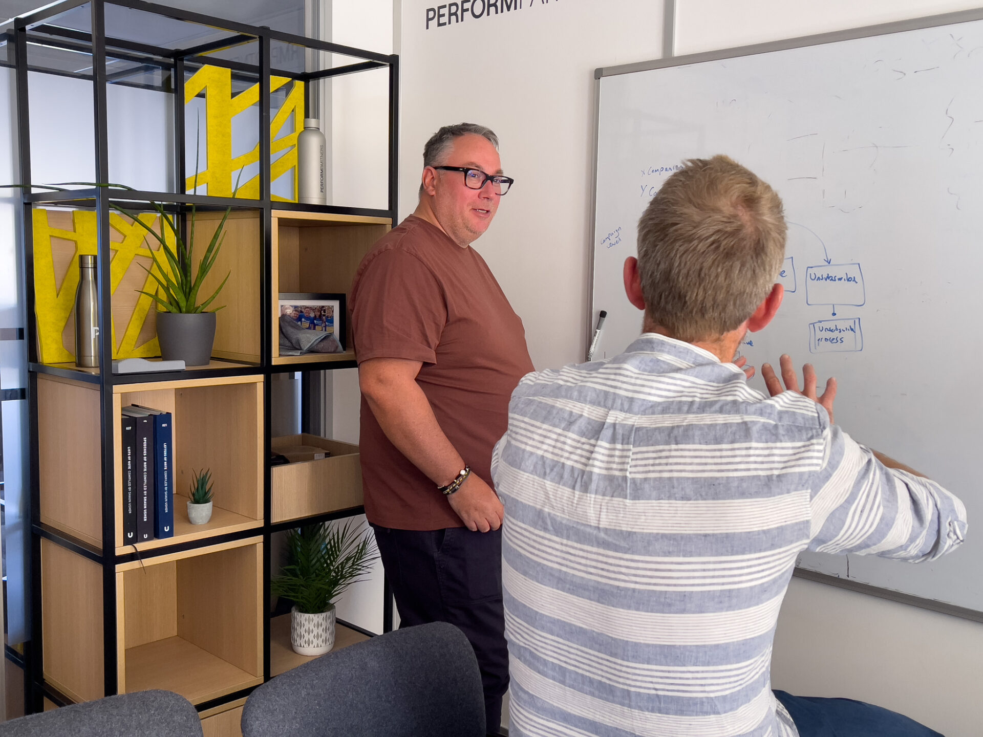 David Rush leading a planning session with Steve Corcoran in Perform Partner'e Horsforth Office, Leeds.